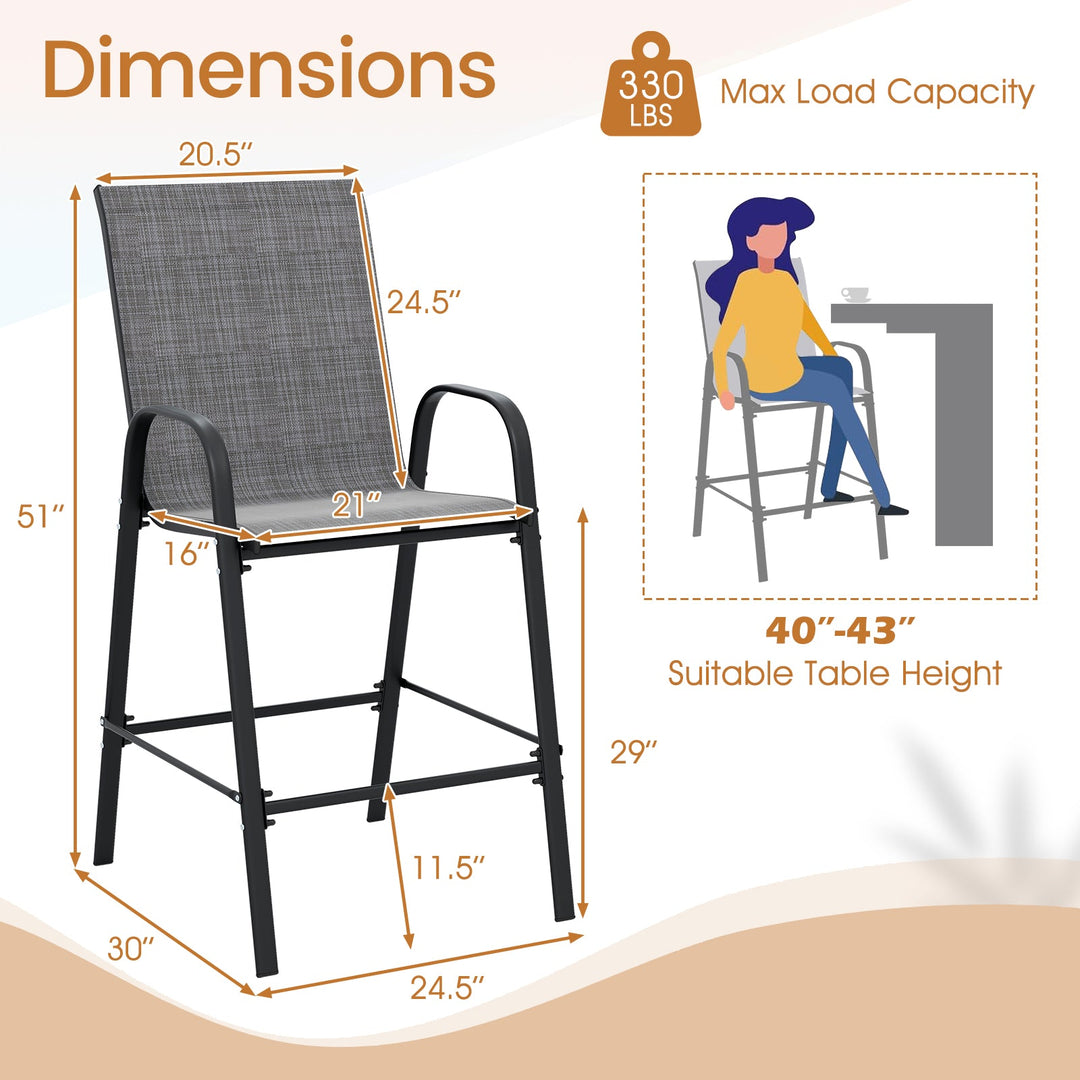 Outdoor Bar Stools Set of 2 29 Inch Fabric Bar Height Stools with Armrests
