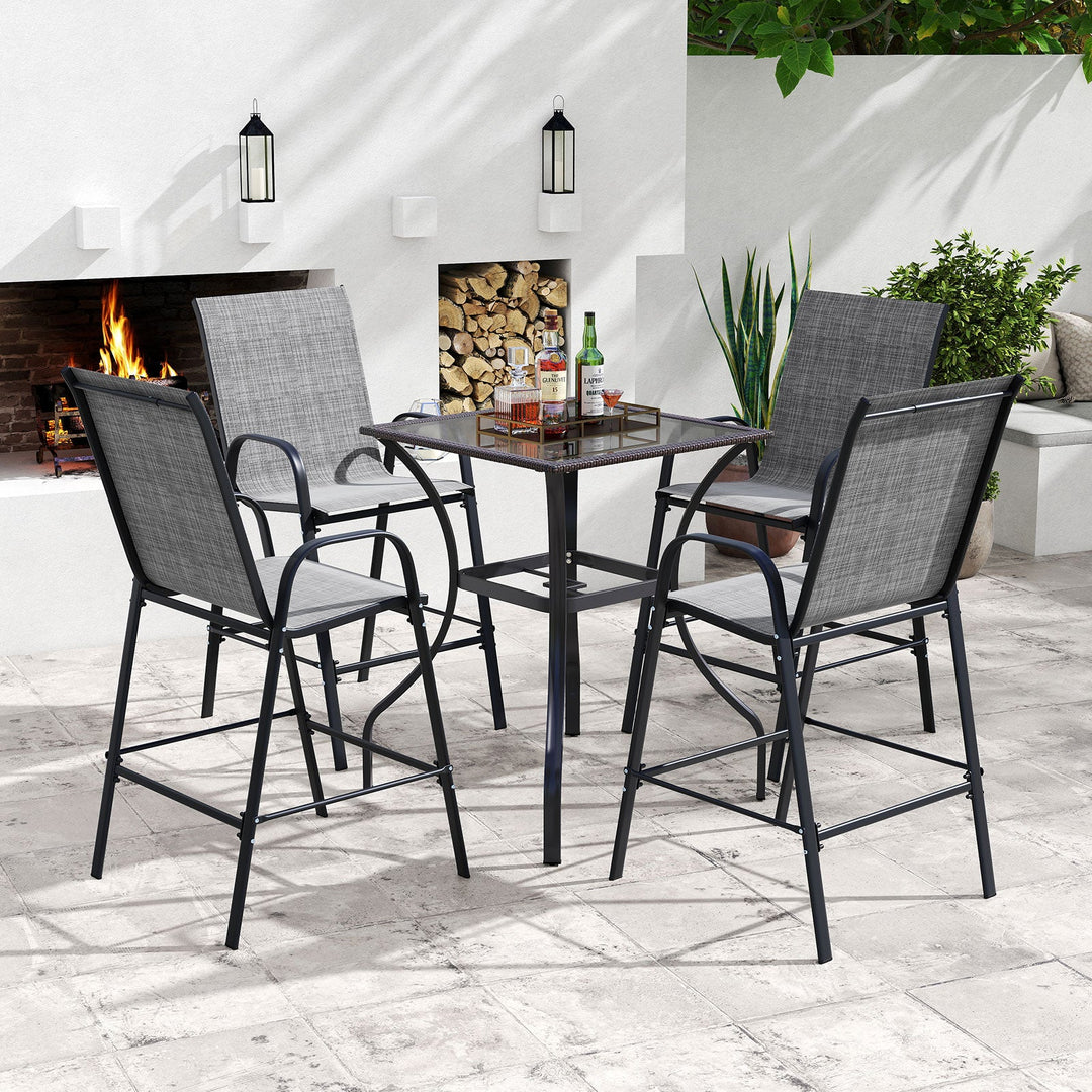Outdoor Bar Stools Set of 2 29 Inch Fabric Bar Height Stools with Armrests