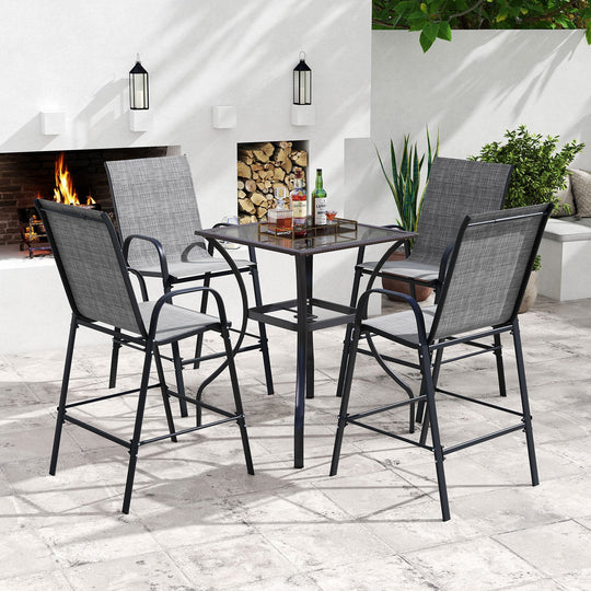 Outdoor Bar Stools Set of 2 29 Inch Fabric Bar Height Stools with Armrests