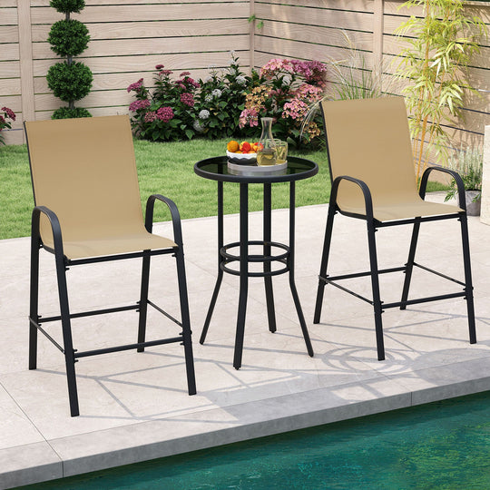 Outdoor Bar Stools Set of 2 29 Inch Fabric Bar Height Stools with Armrests
