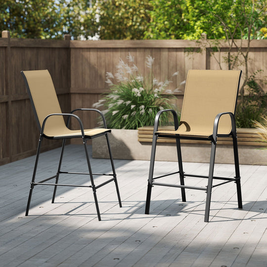 Outdoor Bar Stools Set of 2 29 Inch Fabric Bar Height Stools with Armrests