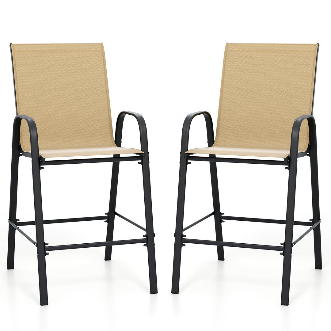 Outdoor Bar Stools Set of 2 29 Inch Fabric Bar Height Stools with Armrests