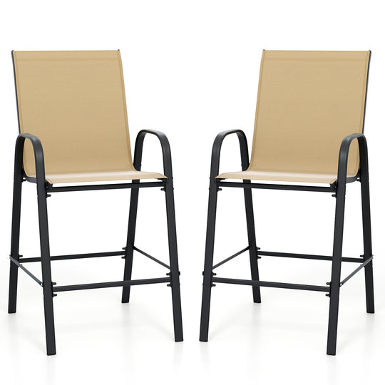 Outdoor Bar Stools Set of 2 29 Inch Fabric Bar Height Stools with Armrests