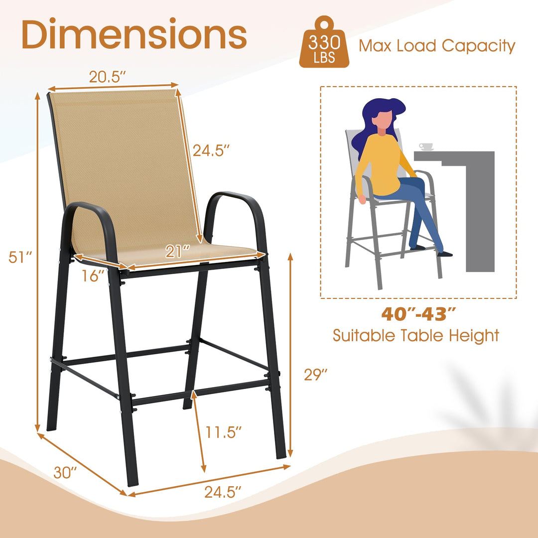 Outdoor Bar Stools Set of 2 29 Inch Fabric Bar Height Stools with Armrests
