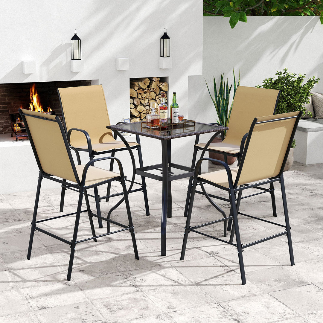 Outdoor Bar Stools Set of 2 29 Inch Fabric Bar Height Stools with Armrests