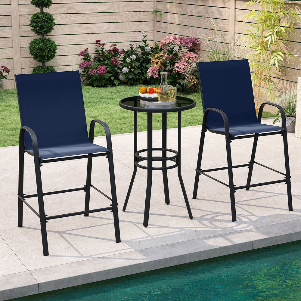 Outdoor Bar Stools Set of 2 29 Inch Fabric Bar Height Stools with Armrests