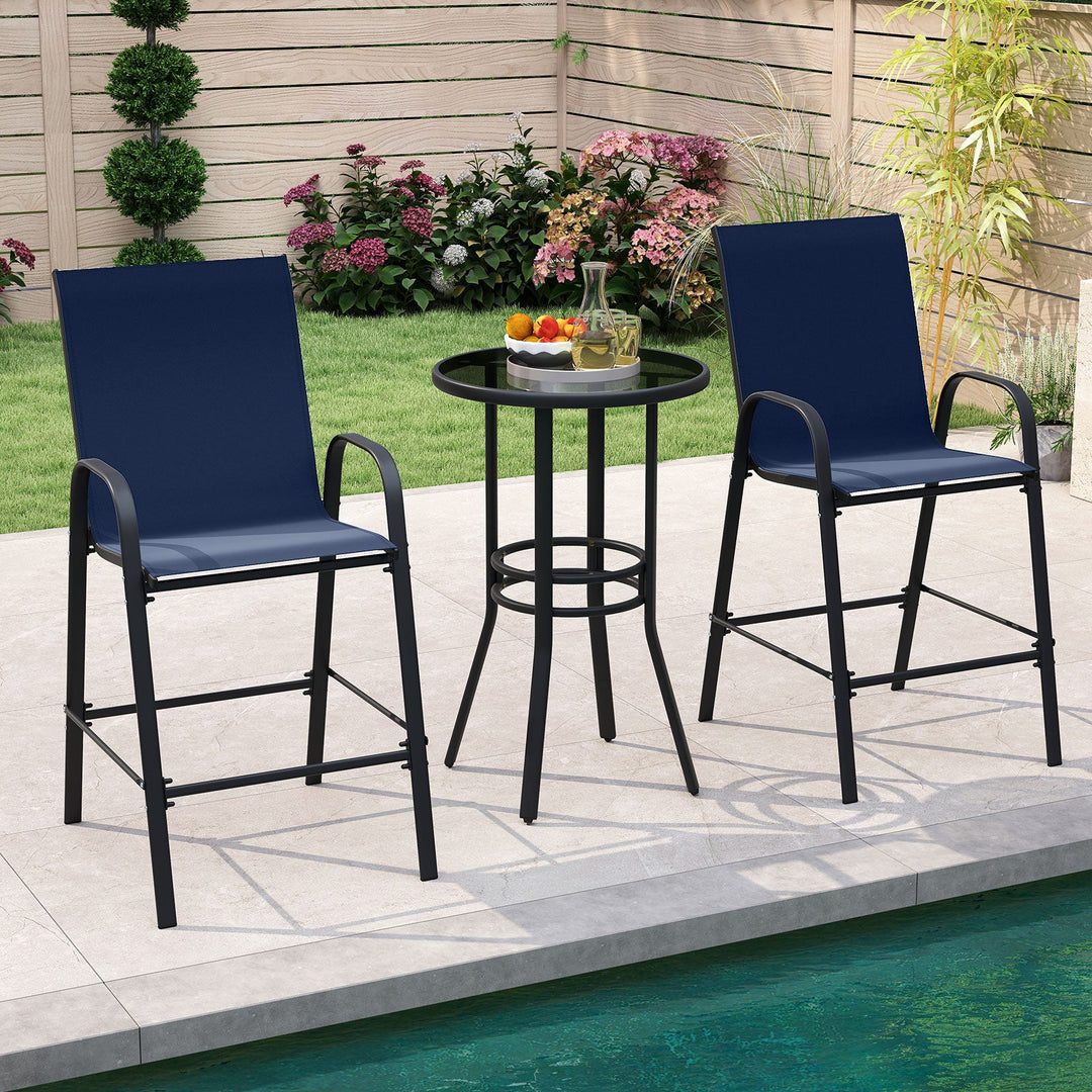 Outdoor Bar Stools Set of 2 29 Inch Fabric Bar Height Stools with Armrests