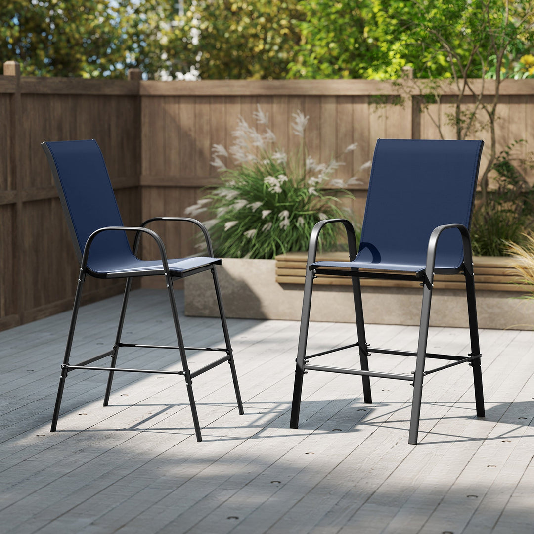 Outdoor Bar Stools Set of 2 29 Inch Fabric Bar Height Stools with Armrests