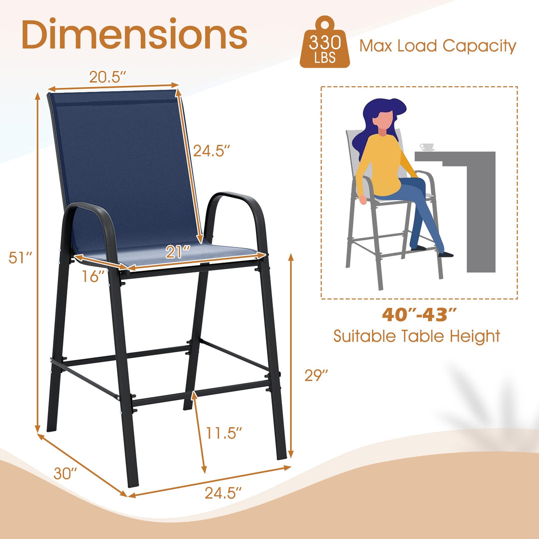 Outdoor Bar Stools Set of 2 29 Inch Fabric Bar Height Stools with Armrests