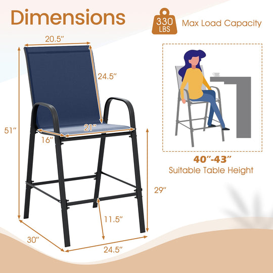 Outdoor Bar Stools Set of 2 29 Inch Fabric Bar Height Stools with Armrests