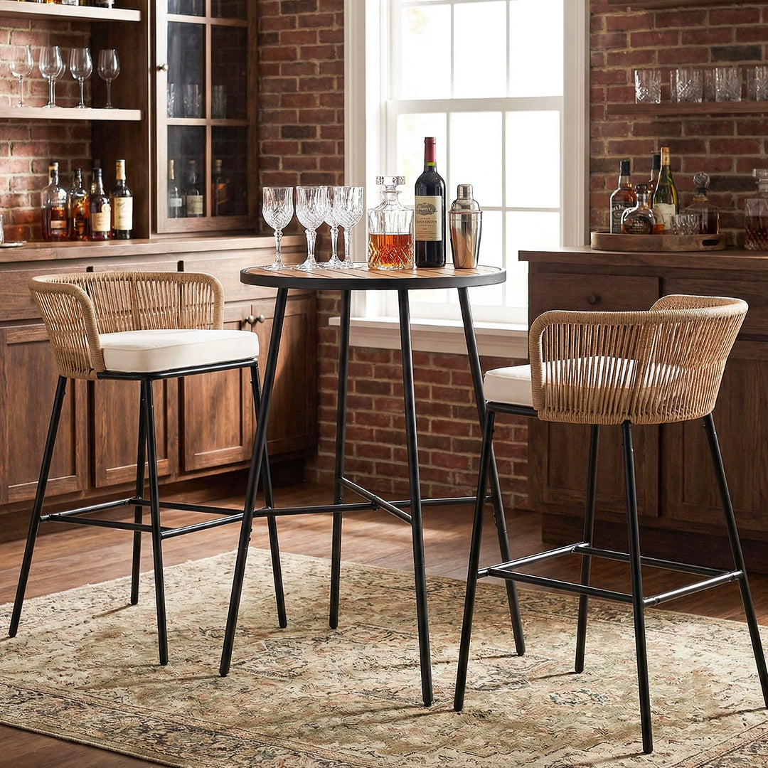 Outdoor Bar Table 41 inch Bar Height Patio Round Table with Acacia Wood Top and Metal Frame