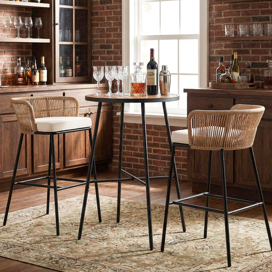 Outdoor Bar Table 41 inch Bar Height Patio Round Table with Acacia Wood Top and Metal Frame