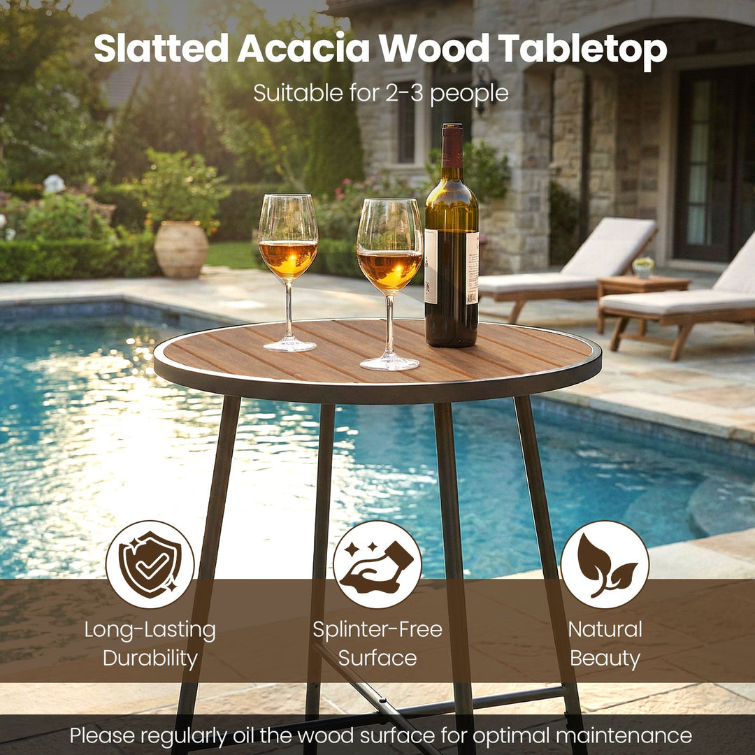 Outdoor Bar Table 41 inch Bar Height Patio Round Table with Acacia Wood Top and Metal Frame
