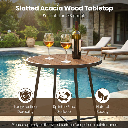 Outdoor Bar Table 41 inch Bar Height Patio Round Table with Acacia Wood Top and Metal Frame