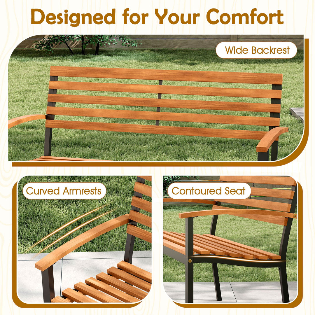 Outdoor Bench Acacia Wood Patio Loveseat with Backrest Armrests