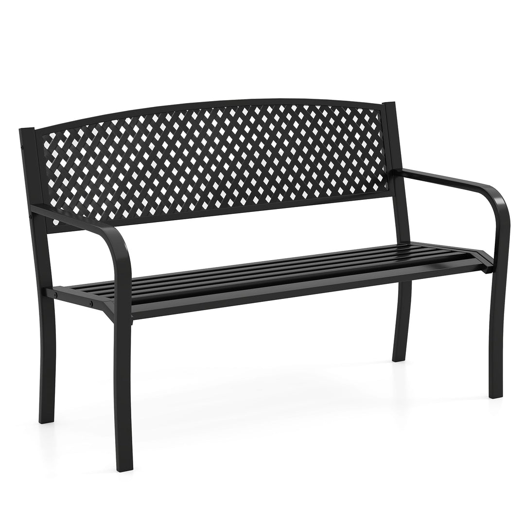 Metal Outdoor Bench with High Back for 2-3-Person Patio Bench-Black