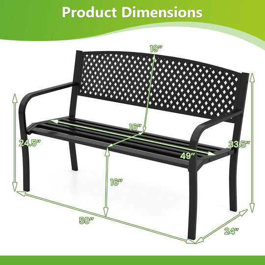 Metal Outdoor Bench with High Back for 2-3-Person Patio Bench-Black