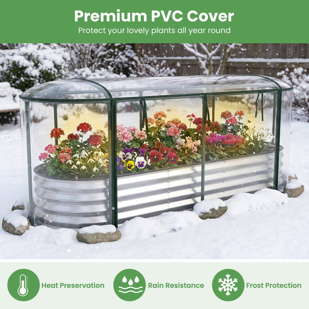 Outdoor Color Steel Raised Garden Bed with Greenhouse Cover Roll-up Window