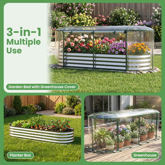 Outdoor Color Steel Raised Garden Bed with Greenhouse Cover Roll-up Window