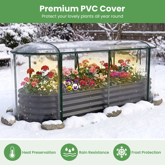 Outdoor Color Steel Raised Garden Bed with Greenhouse Cover Roll-up Window