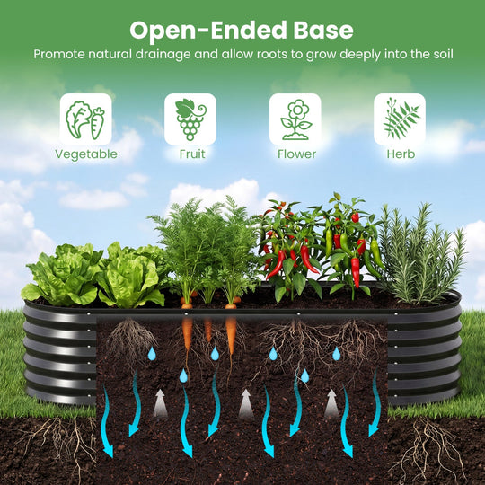 Outdoor Color Steel Raised Garden Bed with Greenhouse Cover Roll-up Window