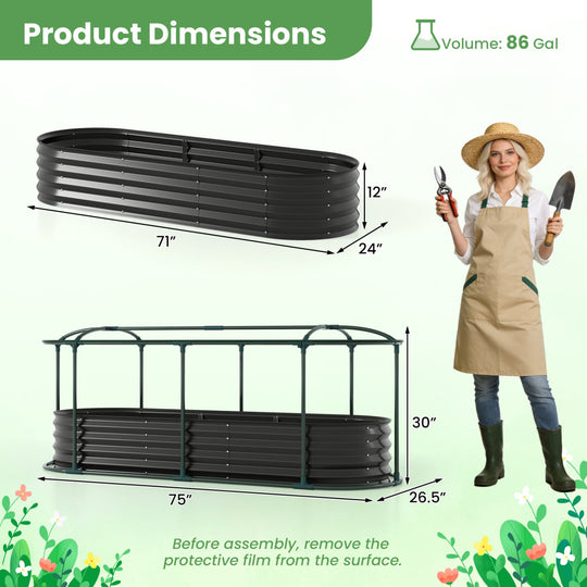 Outdoor Color Steel Raised Garden Bed with Greenhouse Cover Roll-up Window