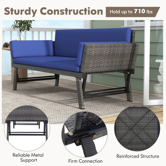 Outdoor Convertible Sofa Daybed with Adjustable Armrests for Balcony