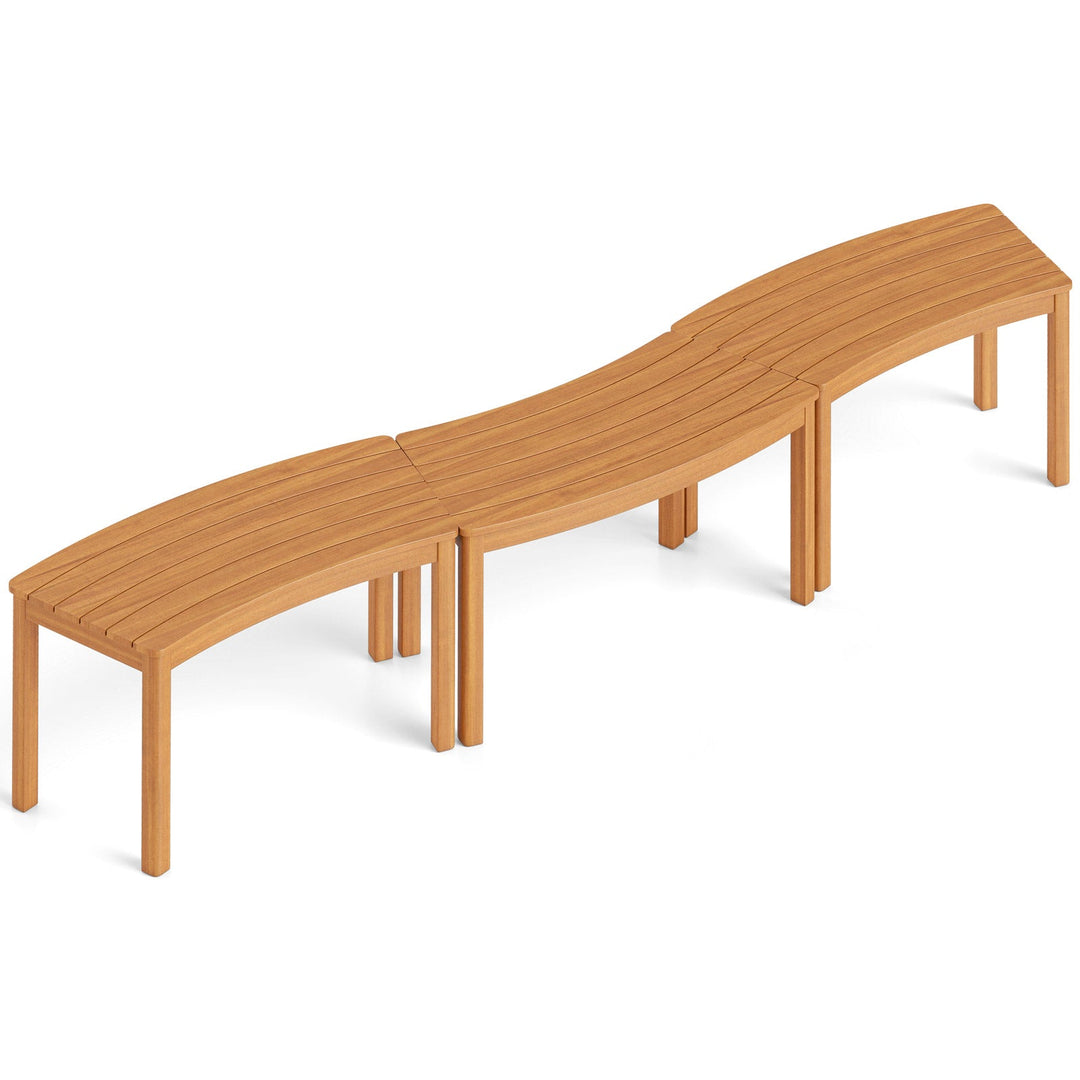 Outdoor Curved Acacia Wood Bench Set of 2/3/4 for Front Porch