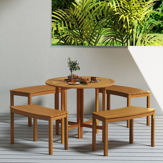 Outdoor Curved Acacia Wood Bench Set of 2/3/4 for Front Porch