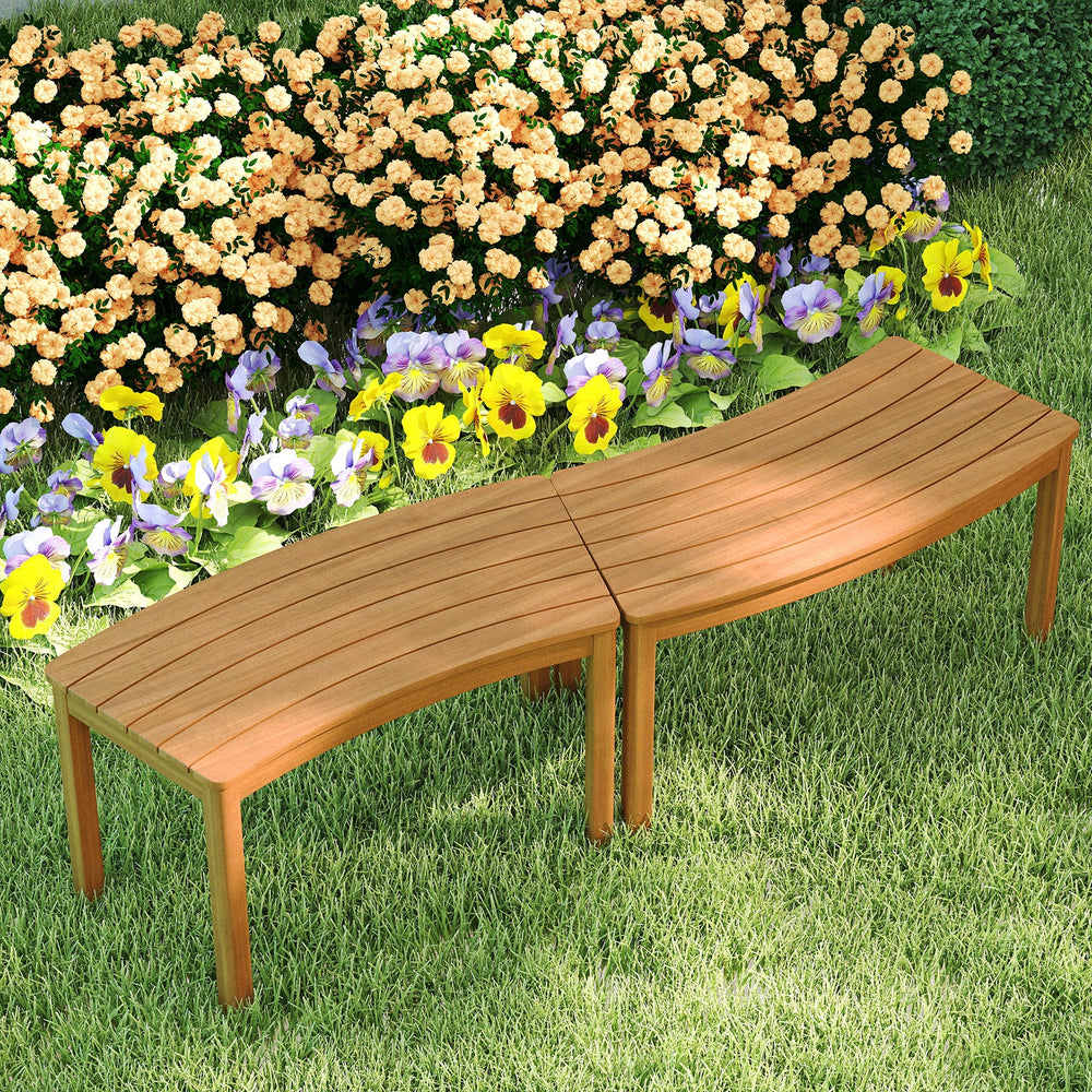Outdoor Curved Acacia Wood Bench Set of 2/3/4 for Front Porch