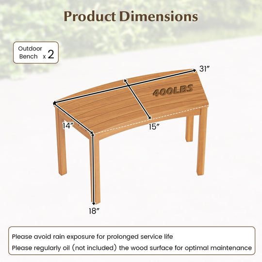 Outdoor Curved Acacia Wood Bench Set of 2/3/4 for Front Porch