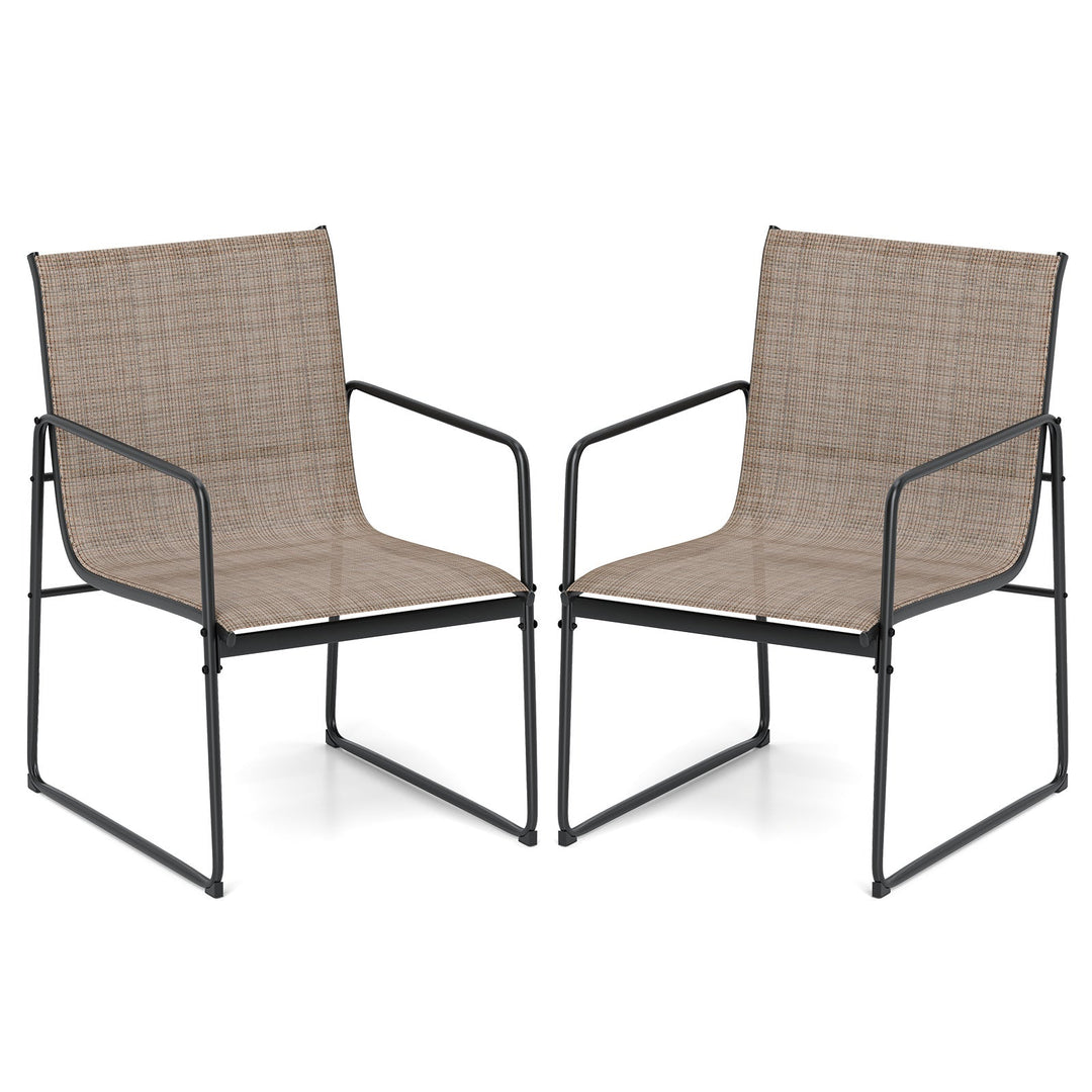 Outdoor Dining Chairs Set of 2 Patio Furniture Chair with Breathable Seat and Backrest-Brown