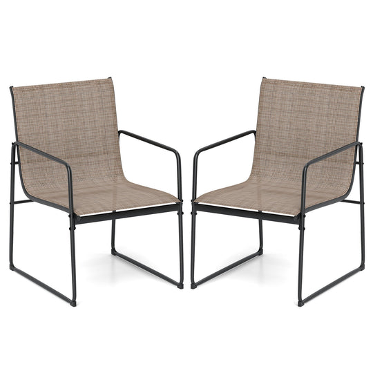 Outdoor Dining Chairs Set of 2 Patio Furniture Chair with Breathable Seat and Backrest-Brown