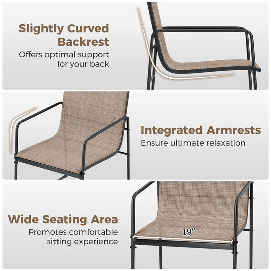 Outdoor Dining Chairs Set of 2 Patio Furniture Chair with Breathable Seat and Backrest-Brown