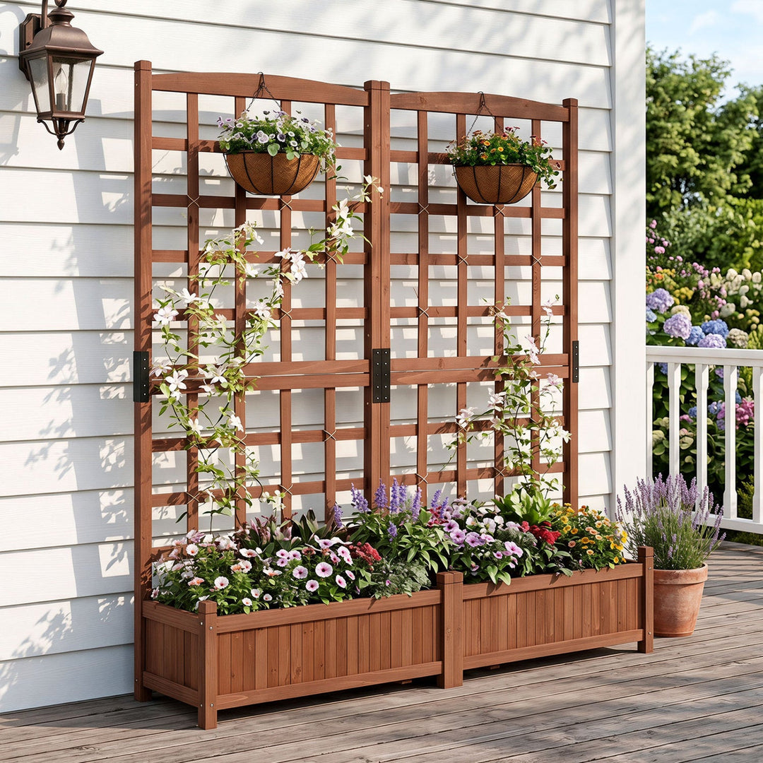 Dual Raised Garden Bed with Trellis and Drainage Holes