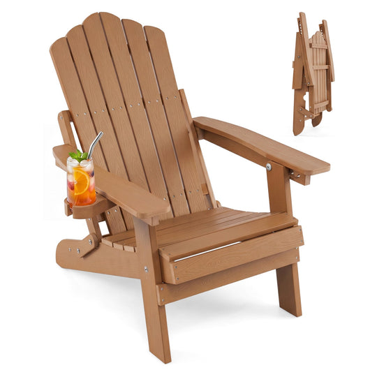 Folding Adirondack Chair with Adjustable Backrest & Cup Holder