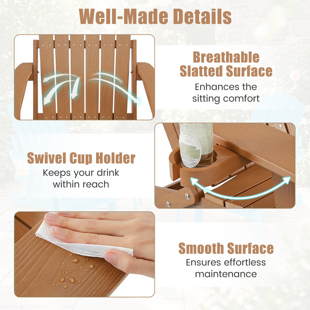 Folding Adirondack Chair with Adjustable Backrest & Cup Holder