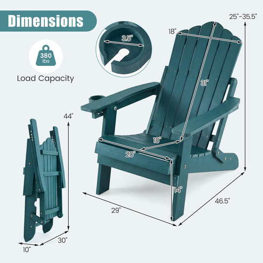Folding Adirondack Chair with Adjustable Backrest & Cup Holder