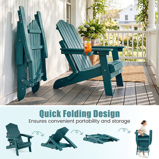 Folding Adirondack Chair with Adjustable Backrest & Cup Holder