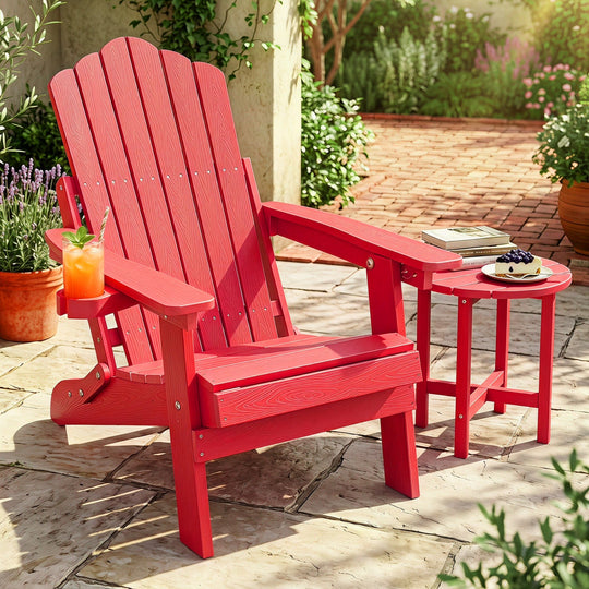 Folding Adirondack Chair with Adjustable Backrest & Cup Holder
