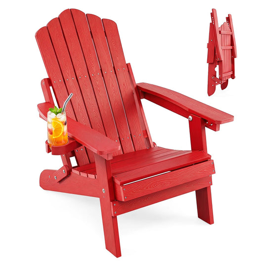 Folding Adirondack Chair with Adjustable Backrest & Cup Holder