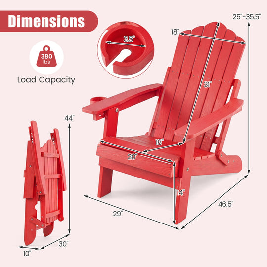 Folding Adirondack Chair with Adjustable Backrest & Cup Holder
