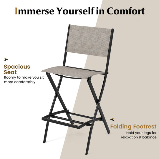 Outdoor Folding Bar Height Stool Set of 4 with Metal Frame and Footrest