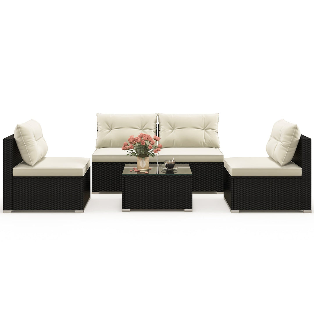 5 Pieces Outdoor Patio Furniture Set with Cushions and Coffee Table