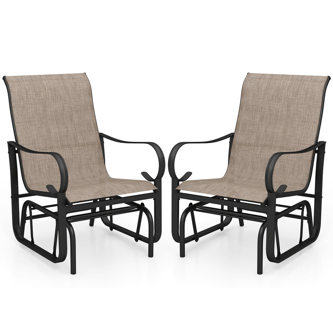 Outdoor Glider Chairs Set of 2 with High Backrest Breathable Mesh Fabric and Metal Frame-Black and Brown