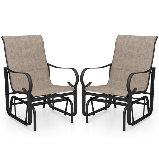 Outdoor Glider Chairs Set of 2 with High Backrest Breathable Mesh Fabric and Metal Frame-Black and Brown