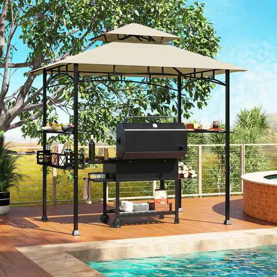 Outdoor Side Table with LED Warm Light and Tempered Glass Top