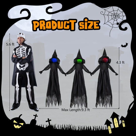 Outdoor Halloween Witch Decoration with LED Lighted Face 9.3ft