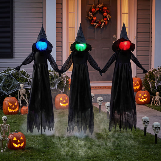 Outdoor Halloween Witch Decoration with LED Lighted Face 9.3ft