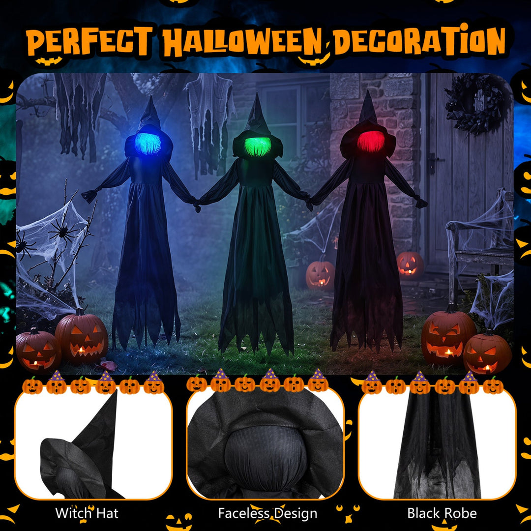 Outdoor Halloween Witch Decoration with LED Lighted Face 9.3ft